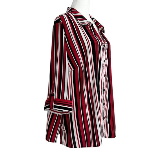 Catherines 3/4 Sleeve Striped Button Up Shirt (1X WP) - Picture 2 of 14